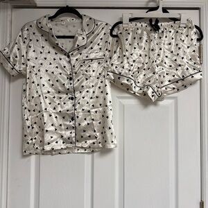 Women's Satin Pajama Set with Heart Print